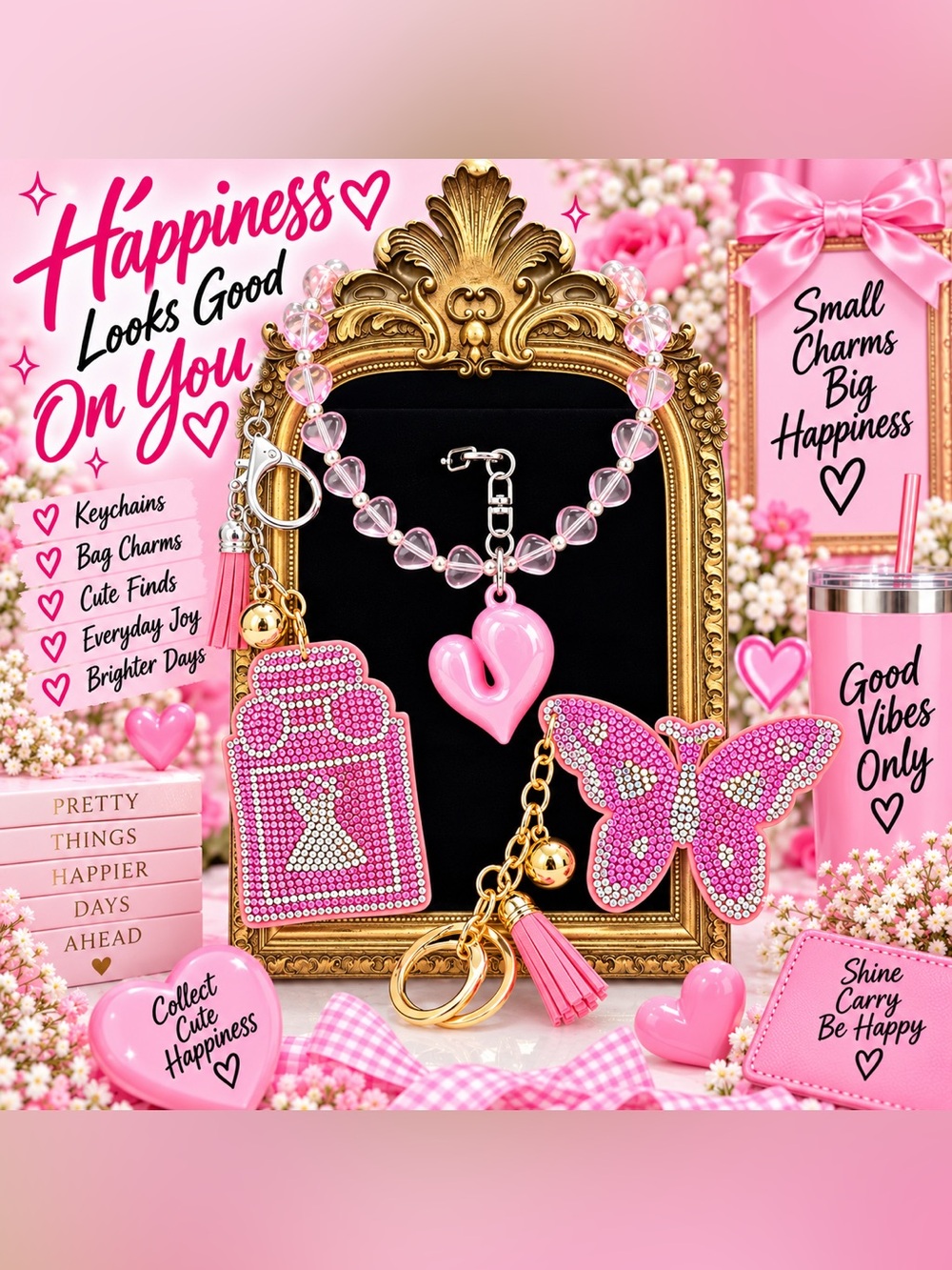 Happiness bag charm keychain set 💖